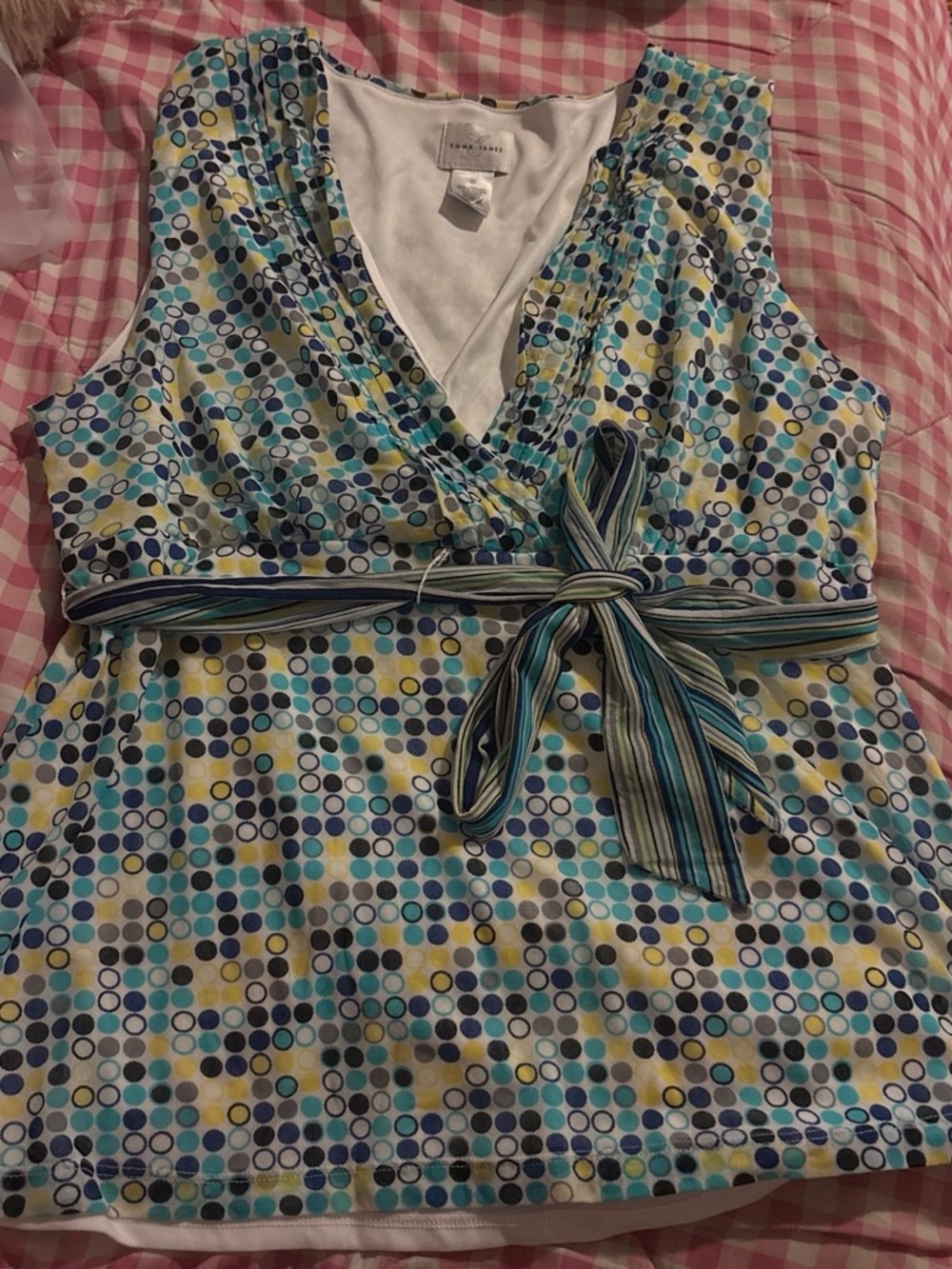 Emma James Sleeveless Wrap Camisole in Blue, Teal, Yellow, Gray